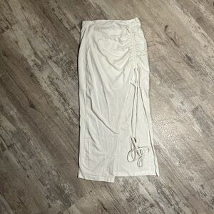 White Bodycon Midi Skirt, Ruched